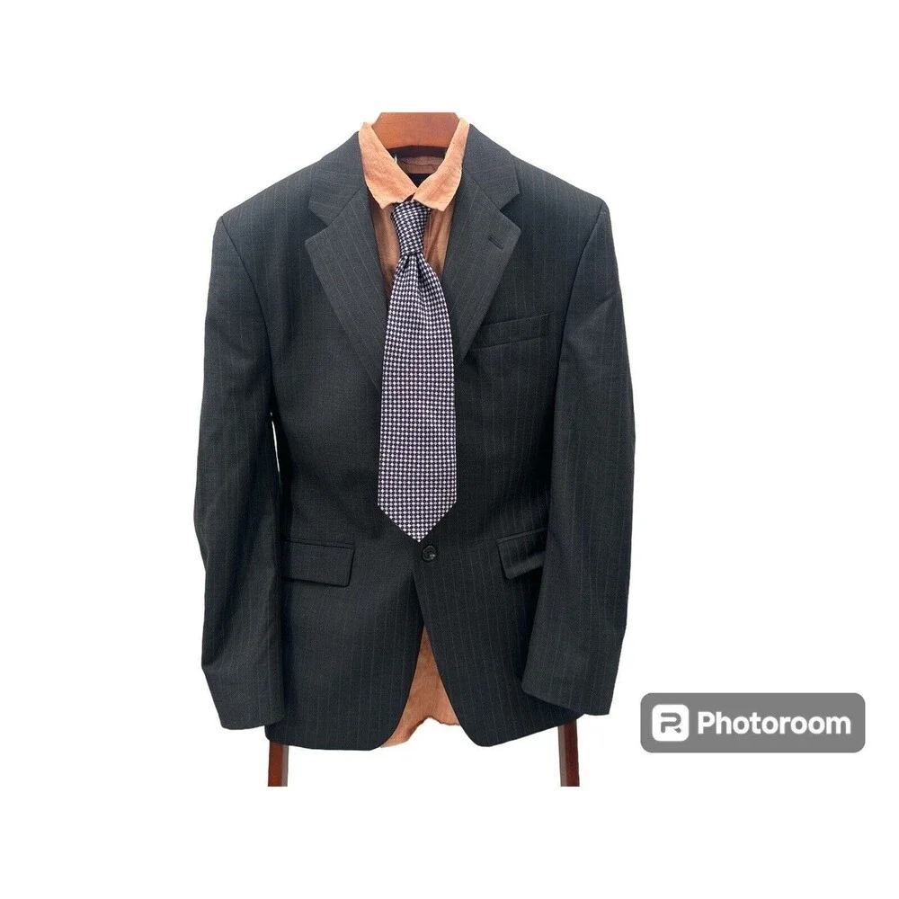 Ralph Lauren Blazer Mens Sport Coat Jacket 40R Gray Pinstripe 2 Button 100% Wool